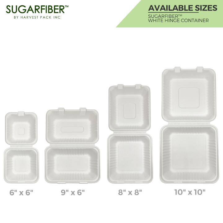 Sugarfiber™ 9x6 inch Rectangle Hinged Container PFAS Free